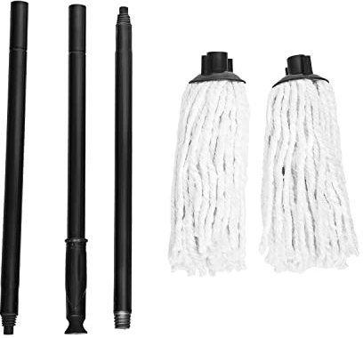 Cotton Floor Mop Head with Handle and 1 Extra Refill, for Quick Cleaning Bathroom & Kitchen Floor Laminate, Tile & Hard Floors – Washable – Absorbent Cotton Mop (With 2 mop heads)