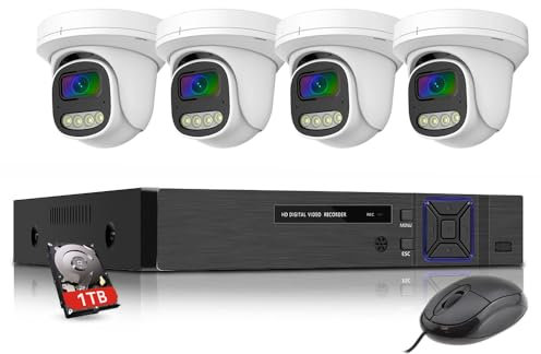 JUSTOP Starlight 8 Channel Outdoor CCTV Camera System, Smart Security Kit, Full Colour Night Vision, AOC Audio Recording, H.265+ DVR with 1TB Hard Drive and 4x 1080P Cameras, Email & APP Alert