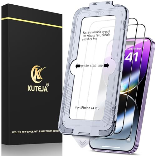 Kuteja [2 Stück] Panzer Schutz Glas für iPhone 14 Pro, [Automatische Staubentfernung] 9H Härte Full Screen Schutzfolie, Anti-Kratzen Gehärtetem Glas Displayschutzfolie