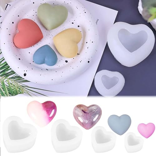SVOCK 4pcs Stampo in Silicone per Resina a Forma di Cuore, Stampo in Silicone per Gesso a Forma di Cuore, Stampi in Silicone a Forma di Cuore per Resina Epossidica 3d