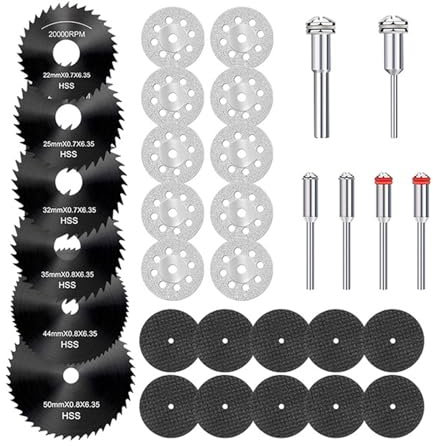 32 Stück Sägeblatt Kreissägeblatt Set, Mini Trennscheiben Kompatibel Drehwerkzeug Rotationswerkzeuge, HSS-Kreissägeblätter mit 1/8 Zoll Schaft für Holz, Metall, Plastik, Fiberglas, Stein
