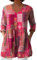 HOOUDO Womens Linen Tops with Pockets Summer Vintage Floral Printed Tunic Top V Neck 3/4 Sleeve T-Shirt Baggy Swing Tee Shirts Casual Trendy Blouse Plus Size
