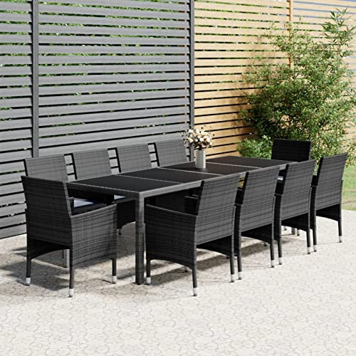 IKAYAA Rattan Gartenmöbel Set 10 Personen Sitzgruppe Garten Gartenmöbel Set 10 Stühle mit Tisch Rattan Essgruppe Gartengarnitur Rattan Sitzgarnitur 11-TLG-4 Grau