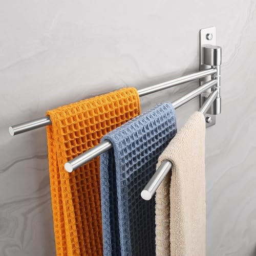 Dvocel Handtuchhalter mit Bohrmontage 180° Schwenkbar 3-armig Handtuchhalter aus SUS304 Edelstahl Gebürstet Handtuchhalterung Wandmontage Handtuchstange für Bad und Küche, Silber