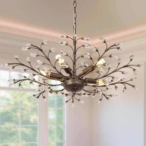 Stesulfr Kristallzweig Kronleuchter Vintage Baumhaus Pendelleuchte Baumzweig Kronleuchter für Esszimmer mit 8 Lichtern für Wohnzimmer Kücheninsel Schlafzimmer Flur Hängelampe(Style B - 5 Lights)