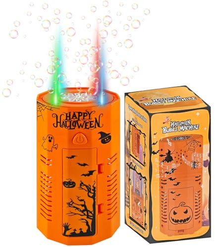 Halloween Bubble Machine,Feuerwerk Seifenblasenmaschine,Automatischer Feuerwerk Seifenblasenherstelle mit Seifenblasenlösung/Licht/Musik, für Kinder,Halloween,Zeremonie, Party