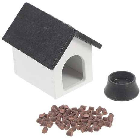 BESPORTBLE Miniatur Holz Hundehütte mit Futter und Napf Realistisches Puppenhaus Zubehör Naturgetreues Mini Haus Möbel Leichtes für Miniatur Szenen Schwarz
