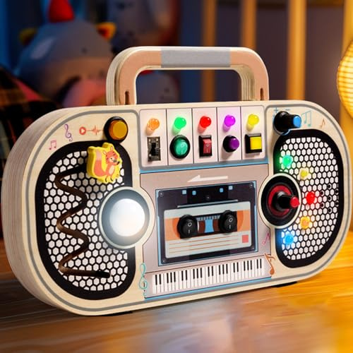 Fhlprte Radio Spielzeug, Mini-Mischpult, drahtlosen Telegraphen, 11.41×1.85×7in aus Holz,ausgestattet mit LED-Lichtschaltern, Kassettenrekordern,Für Geburtstagsgeschenke und Reisebegleiter