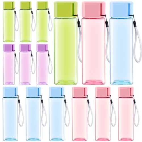 Tczecoo 15 Stück Wasserflaschen aus Kunststoff, 500 ml Wiederverwendbare Wasserflasche, Trinkflaschen mit Trageschlaufe,Wiederverwendbare Sport Plastikwasserflaschen für Schule Outdoor Reisen