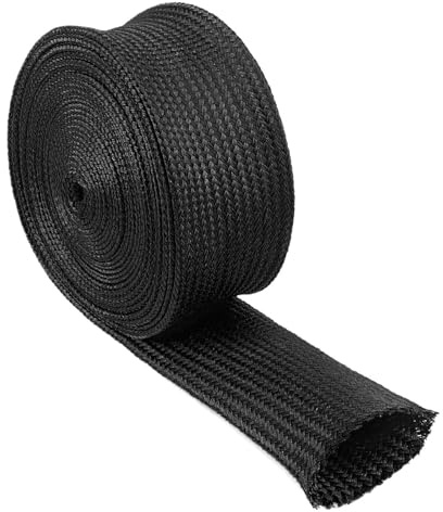 HOLED 1 Nylon Braided Cable Sleeve Hydraulic Hose Protector, Tig Torch Protective Hose Sleeve Hydraulic Wrap Sleeve Management Wrap for Cord Tig Welding Audio Video Cable Management (Black, 10FT)