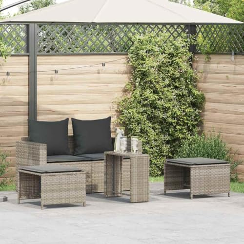 Mokuyary 5tlg. Garten-Sofagarnitur Kissen Stapelbar Hellgrau Poly Rattan Gartenmöbel Set, Outdoor Balkonset Terrassenmöbel, Gartenlounge Sitzgruppe für Terrasse, Balkon, Garten
