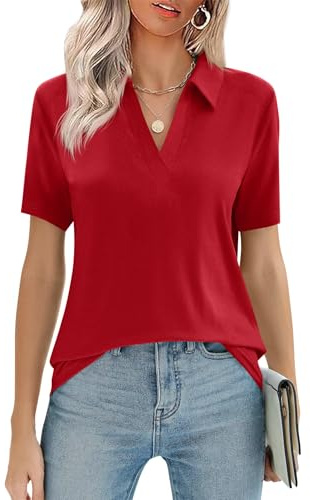 Cicy Bell Polo da donna con scollo a V, a maniche corte, polo da lavoro.