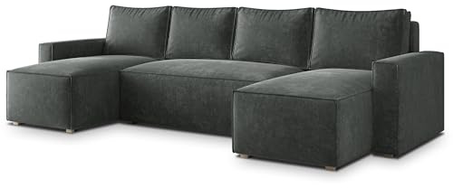 Masseno Ecksofa ASPRA LM mit Schlaffunktion U-Form, Klassisch Sofa mit Bettkasten, Wohnzimmersofa, Couch, Soffa, Bettsofa, Couchgarnitur - Grau, LUMO 75