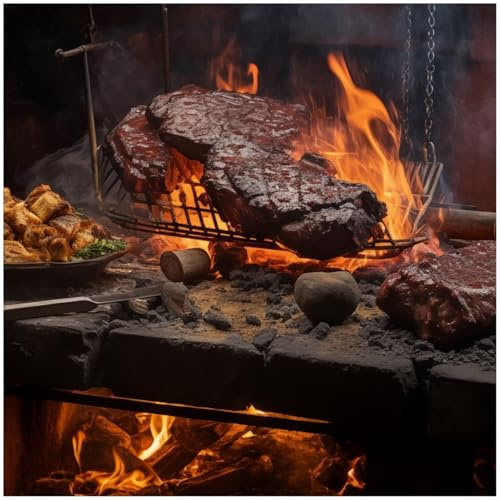 Wallario Sticker/Aufkleber für Kühlschrank/Geschirrspüler/Küchenschränke, Selbstklebende Folie - 60 x 60 cm, Motiv: Urige Grillkunst: Steakschmiede