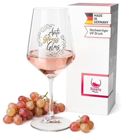 Sipply Weinglas mit Spruch Anti Stress Glas 0,5l Glas lustig für Spritz Getränke Cocktails Sekt Schorle Bowle oder Saft