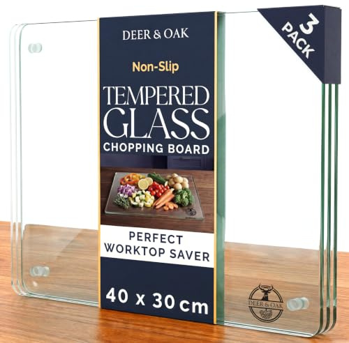 Deer & Oak XL Glass Chopping Boards 40x30cm (3 Pack), Tempered