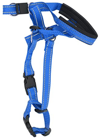 OVAQUIXI Hundhalsband, Hundgrimma i Nylon med Säkerhetsrem, Justerbart Anti Pull-huvudhalsband för Hundar XL, Andningsbart Dricksutrymme, Nacktrycksavlastning för Utomhuspromenader (L)