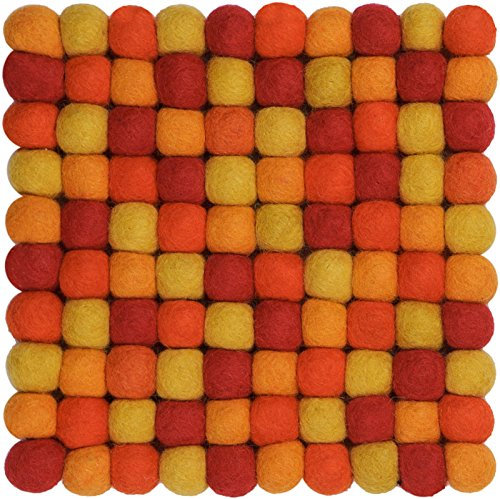 3 Loni Sfera di Feltro sottopentola, Lana Vergine, Rosso/Giallo, 20 x 20 x 2 cm