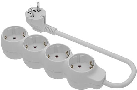 SIMON - Base Múltiple, Regleta de Enchufe Plano, 4 Tomas de 16A, Ladrón de Enchufes con Toma de Tierra, Cable de 1,5 Metros, Color Blanco