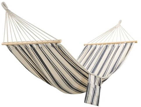 Vonhaus Garden Hammock, 1 Person Blue & White Striped Hammock, Ibiza
