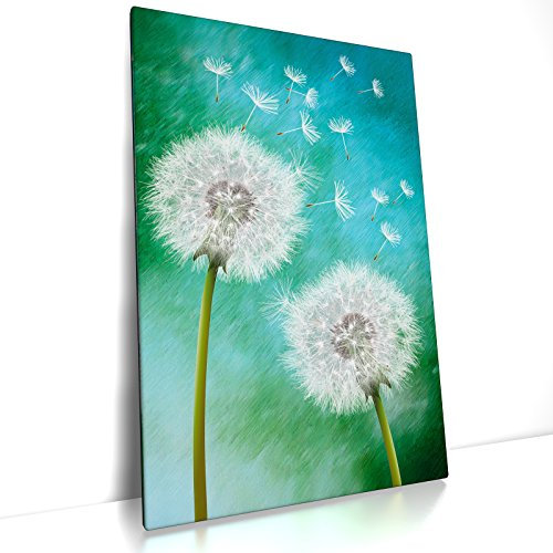 Pusteblume Grün - Leinwand Bild - Wandbild aufhängefertig Löwenzahn Kunst Druck Bilder Wand Deko Modern Art XXL Wohnzimmer (60 x 40 cm, Leinwand auf Keilrahmen)