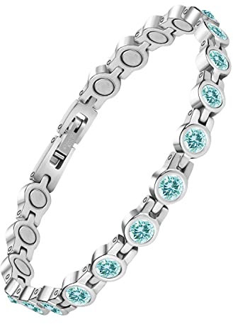 JEROOT Magnetisches Armband aus Titanstahl für Damen, Verschluss Edelstahl Armband Magnet 5mm Blau Zirkonia magnetisches Armband mit starken Magneten für Frauen, Energetix Magnetschmuck 3500 Gauss