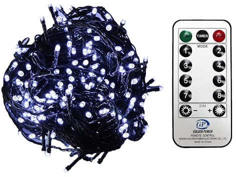 Gartenpirat Lichterkette 120 LED kaltweiß 9,5 m Kabelfarbe dunkelgrün außen innen Weihnachtsbeleuchtung Timer Fernbedienung 8 Programme Dimmen