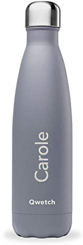 Qwetch Bouteille Isotherme Granite Gris Personnalisée Gravée en INOX 500ml - Maintient Vos Boissons au Chaud Pendant 12 Heures & au Frais Pendant 24 Heures - BPA Free