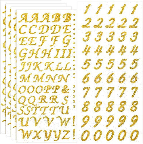 5 Blätter Abschluss Kappe Aufkleber Dekoration Glitzer Alphabet Buchstabe Aufkleber Selbstklebende Strass Buchstaben Nummer Aufkleber für Abschluss Kappe Kunst Dekorationen (Gold)