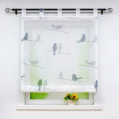 Joyswahl Voile Raffrollo mit Vogel-Motiv Druck transparente Raffgardine mit Schlaufen »Ada« Schals Fenster Gardine BxH 80x140cm 1 Stück
