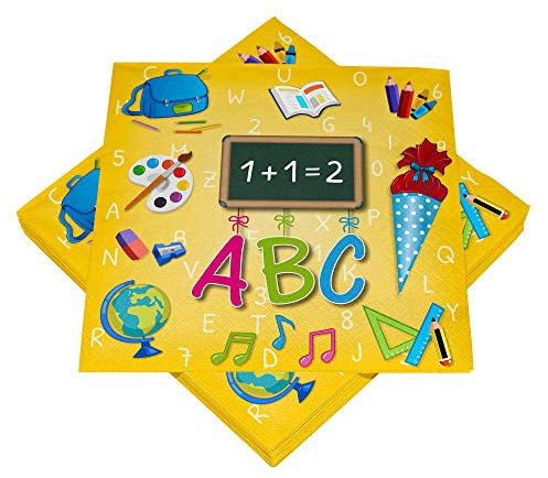 Heku 243-61 - Servietten Schulanfang, Größe 33 x 33 cm, 20 Stück, 1. Schultag, Einschulung, ABC-Schütze, Dekoration, Partygeschirr, Mundtuch