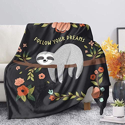 SEANATIVE Dicke Flanelldecke für Herbst Winter Frühling Warm Flauschig Extra Weich Überwurf Bettwäsche Cover Niedlich Cartoon Faultier Follow Your Dreams-S