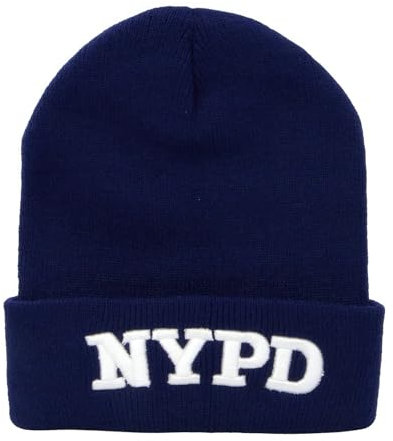City-Souvenirs Police Beanie Mütze Navy Embroidered Knit Winter New York Skull Cap, Marineblau, Weiß, Einheitsgre