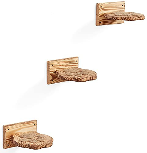 NOVECRAFTO Set Of 4 Wall Mounted Cat Steps In Paw Shape - Durable Wood Cat Stepper Shelf With Traction Ropes - Wall Floating Wooden Cat Furniture