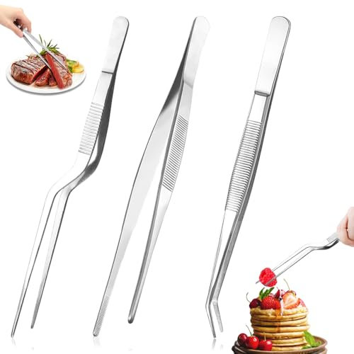 Pince à épiler, Pince de Cuisine, pour Décorer les Aliments, Cuisiner, Pâtisserie, etc., 16cm, 3 Pièces