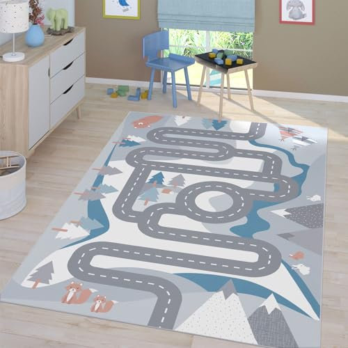 TT Home Kinderzimmerteppich Teppich Junge Mädchen Kinderteppich Baby rutschfest Straße, Farbe: Creme, Größe:100x200 cm
