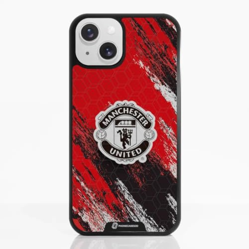 Phone Case for iPhone 13 Official Manchester United FC Black | PHONECASES3D-Patented 3D Effect Design-Officially Licensed-Crest design-Lightweight & Durable Protection