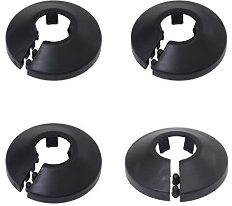 DBOO 15mm Plastic Radiator Pipe Covers 4 Pieces Black Pipe Collars Split Plastic Lightweight Escutcheon Cover Plate for Wall Pipe Tube Decoration