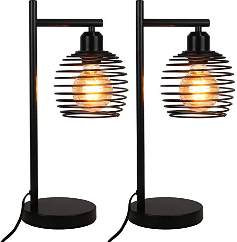 ZMH 2ER Tischlampe Vintage Nachttischlampe E27 - Schwarz Schlafzimmer industrial Tischleuchte aus Metall Max. 60W Retro Schreibtischlampe für Wohnzimmer Bedside Kinderzimmer Büro/inkl. Schalter