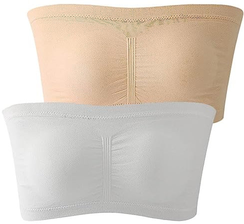 FULIER Womens Bandeau Bra Padded Strapless Bralette Bra Seamless Bandeau Crop Tube Top Daily Bras 2 Packs