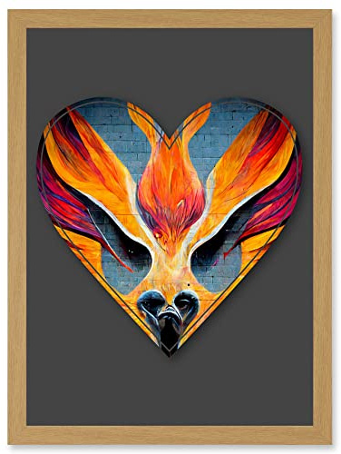 Wee Blue Coo Symbol Heart Love Phoenix Orange Decorative Graffiti Mural Alphabet Initial Stencil Artwork Framed Wall Art Print A4