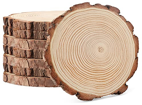 KEILEOHO 8 PCS 18-20cm Natural Wood Slices, 7-8 Inch Unfinished Wooden Circles, Round Wooden Discs Wood Log Slices, Wood Rounds for Crafts Painting DIY Home Wedding Decor
