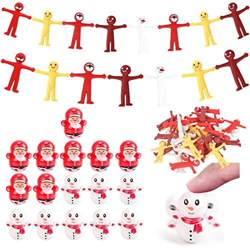 51P Mini Santa Snowman Tumblers Fidgets Toys &Christmas Yellow Stretchy Smiley Men Toys for Kids Party Bags Stocking Fillers,Lucky Dip Prizes,Classroom Prizes for Kids Pinata Party Favours