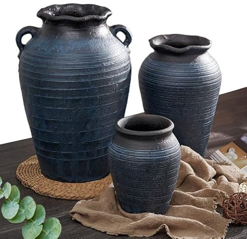 Grand vase de sol en argile de ferme pour fleurs, pot de jardin en céramique brute pour plantes d'extérieur, grands vases français pour décoration d'herbe de la pampa (vase hydroponique, peut contenir