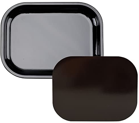 Metal Tray with Soft Magnetic Lid Black Tray with Spill Proof Cover Small Mini Rolling Trays Storage for Home or On-The-Go