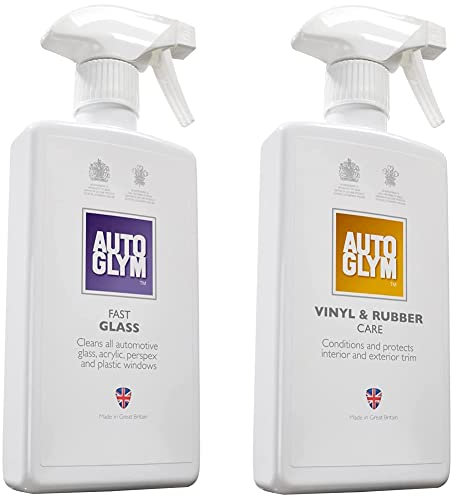 Autoglym Vinyl And Rubber Care, 500ml - Fresh Lemon Scented Interior Car Cleaner Spray & Fast Glass, 500ml - Car Window Cleaner for Windscreen, Windshield, Window Cleaning, Mirrors
