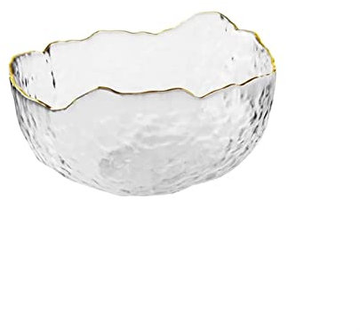 Dinner plate Bowls Irregular Gold Inlay Edge Glass Salad Bowl Fruit Rice Serving Bowls Food Storage Container Lunch Bento Box Decoration Tableware (Color : L)
