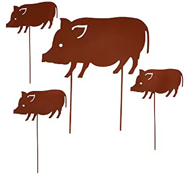 UNUS Gartenstecker Rost Mini-Schweine im 4er Set