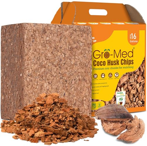 Gro-Med Kokosnuss-Chips für Pflanzen, 4,5 kg, komprimierte Kokosnuss-Chips, dehnt sich bis zu 4,5 l aus Kokosfasern-Mulch für Gartenarbeit, Eintopfen und Gartenerde, Orchideenrinde, OMRI-gelistet