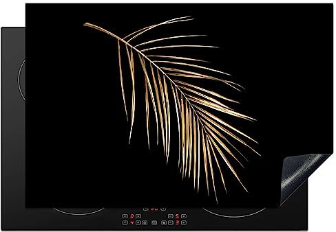 KitchenYeah© Protection Pour Plaque Induction 78x52 cm Plaque de Deco Cuisine Protégé Cache De Cuisson Vitroceramique Plantes - Or - Noir - Feuilles - Luxe
